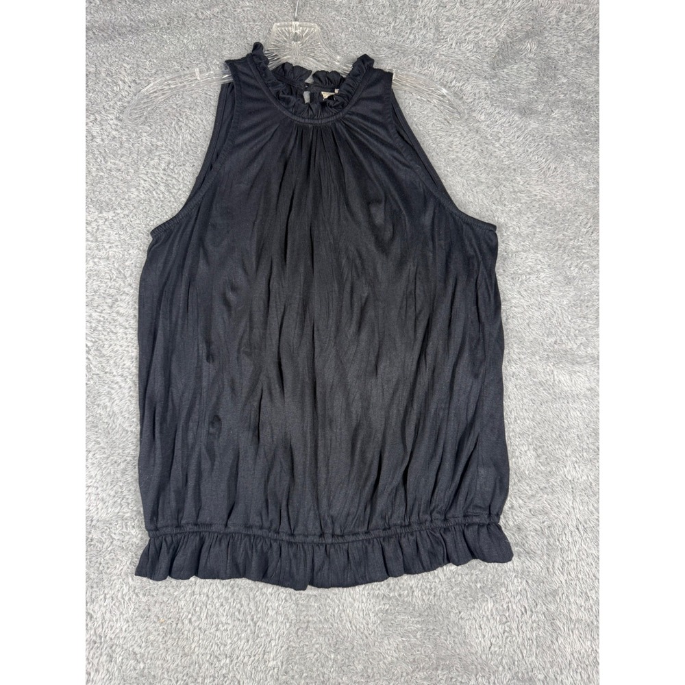 Derek Heart Sleeveless Top Women Large Black Y2K  Ruffle High Neck Peplum Blouse